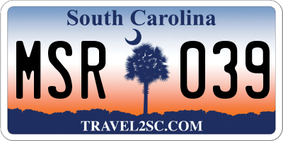 SC license plate MSR039