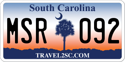 SC license plate MSR092