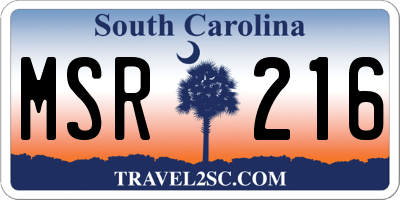 SC license plate MSR216