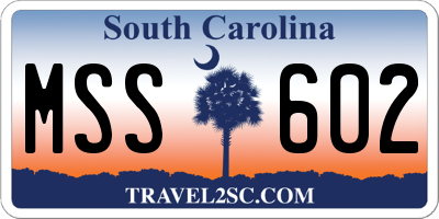 SC license plate MSS602