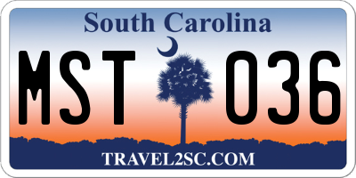 SC license plate MST036
