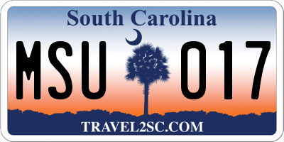 SC license plate MSU017