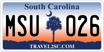 SC license plate MSU026