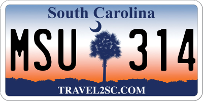 SC license plate MSU314