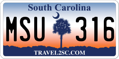 SC license plate MSU316