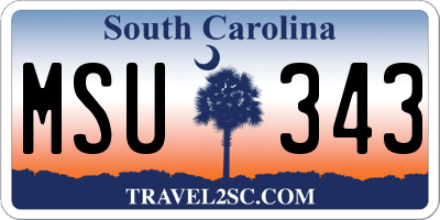 SC license plate MSU343