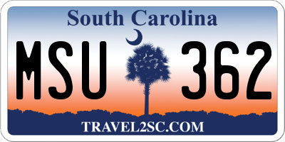SC license plate MSU362