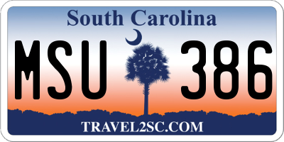 SC license plate MSU386