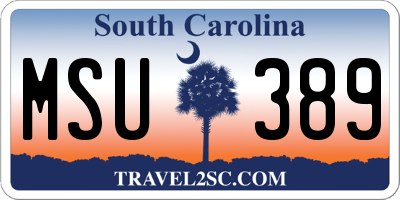 SC license plate MSU389
