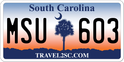 SC license plate MSU603