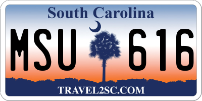 SC license plate MSU616