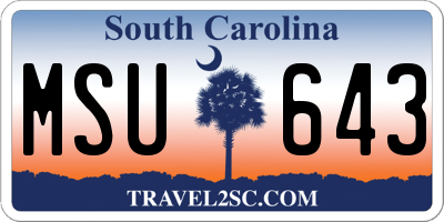 SC license plate MSU643
