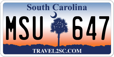 SC license plate MSU647