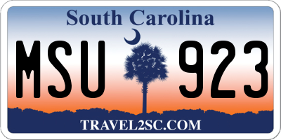 SC license plate MSU923
