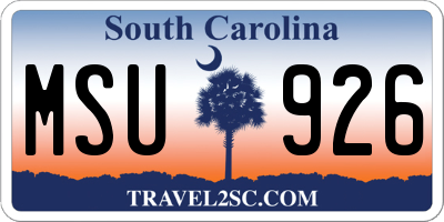 SC license plate MSU926