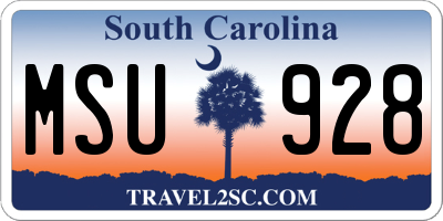 SC license plate MSU928