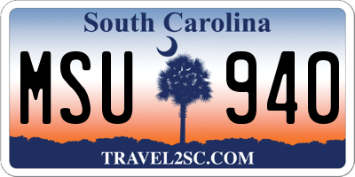 SC license plate MSU940