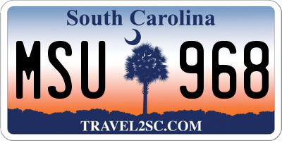 SC license plate MSU968