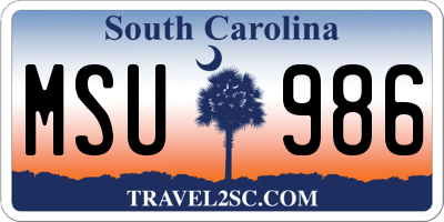 SC license plate MSU986
