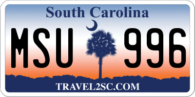 SC license plate MSU996