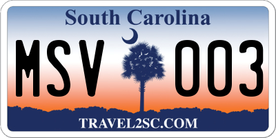 SC license plate MSV003