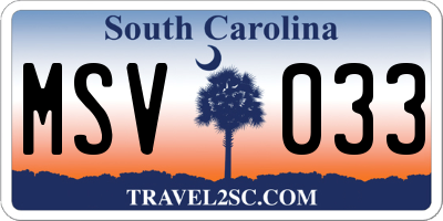 SC license plate MSV033
