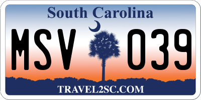 SC license plate MSV039