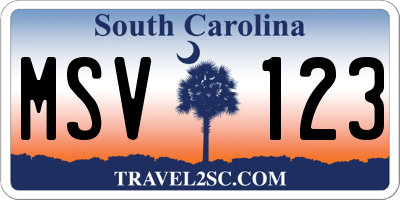 SC license plate MSV123