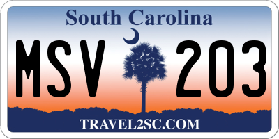 SC license plate MSV203