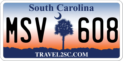 SC license plate MSV608