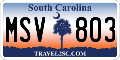 SC license plate MSV803