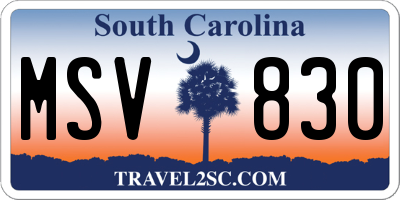 SC license plate MSV830