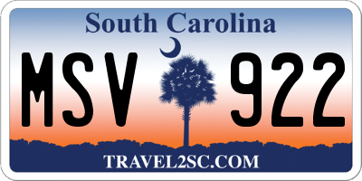 SC license plate MSV922