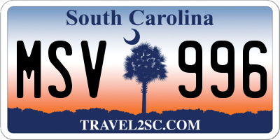 SC license plate MSV996
