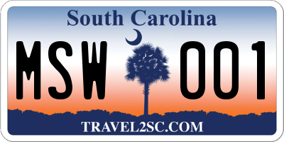 SC license plate MSW001