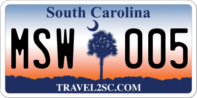 SC license plate MSW005
