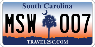 SC license plate MSW007