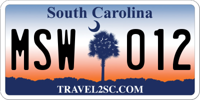 SC license plate MSW012