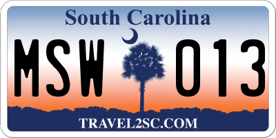 SC license plate MSW013