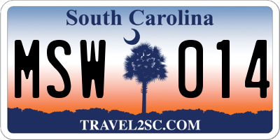 SC license plate MSW014