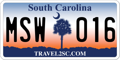 SC license plate MSW016