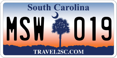 SC license plate MSW019