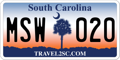 SC license plate MSW020
