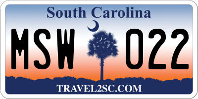 SC license plate MSW022