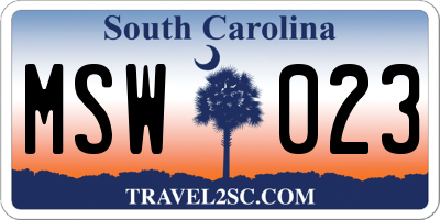 SC license plate MSW023