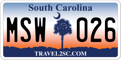 SC license plate MSW026