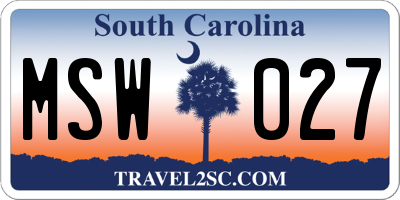 SC license plate MSW027