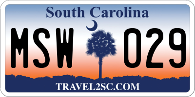 SC license plate MSW029