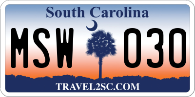 SC license plate MSW030
