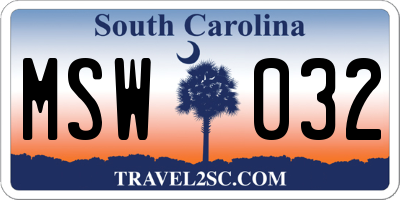 SC license plate MSW032